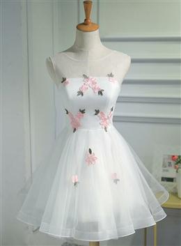 Picture of Lovely White Color Short Party Dresses with Flowers, Cute Graduation Dresses